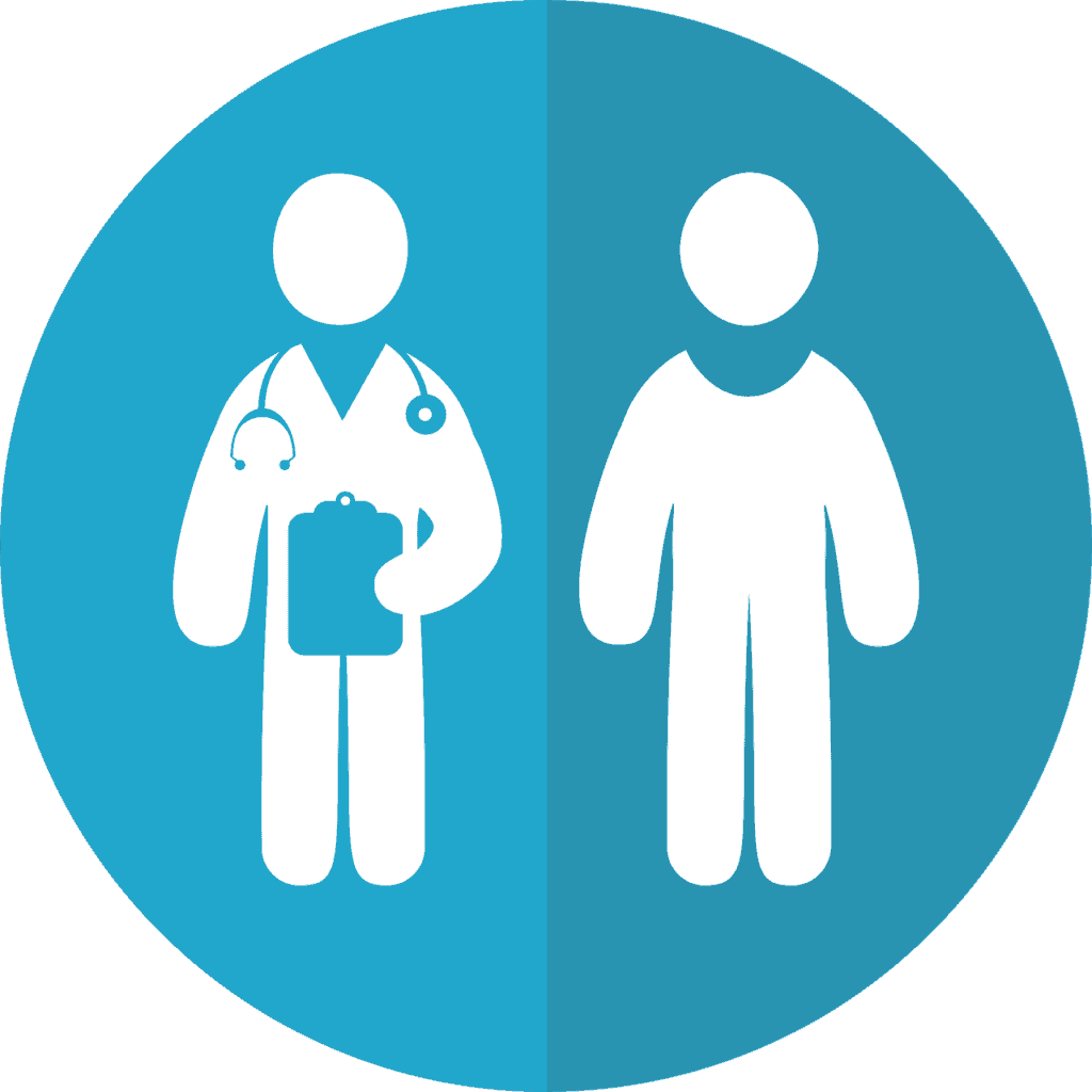 Symbolic representation of a doctor and a clinical operations consultant with a circle as background.